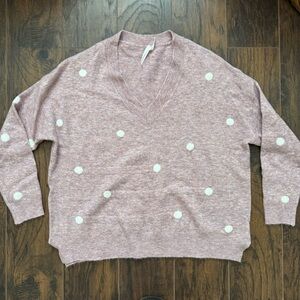 Dreamers by Debut Large Pink with White Polka Dot Oversized Sweater